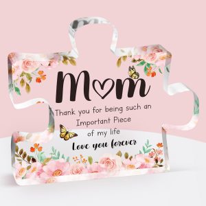 Gifts for Mom – Delicate Mom Birthday Gifts from Daughter Son – Engraved Acrylic Block Puzzle Piece 3.9 x 3.3 inch