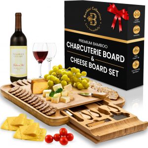 Charcuterie Board – Bamboo Cheese Board and Charcuterie Boards Gift Set with Knife for Entertaining, Bridal Shower Gifts