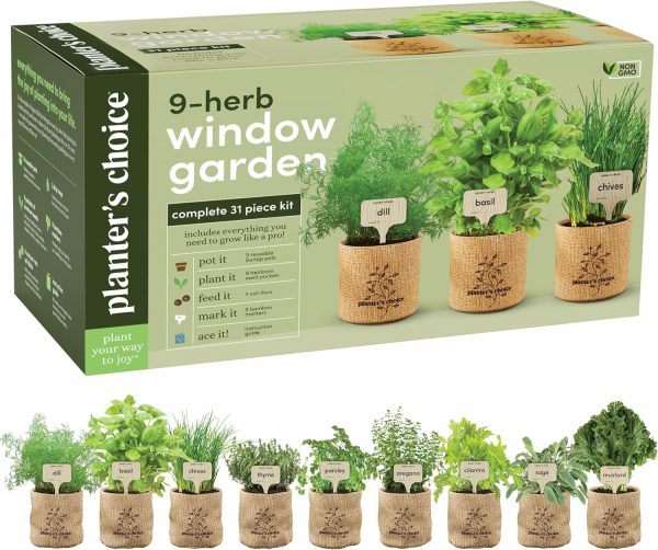 9 Herb Indoor Window Garden Kit – House Plants Seeds – Best Unique Easter Gift Ideas for Women, Mom, Friend, Her