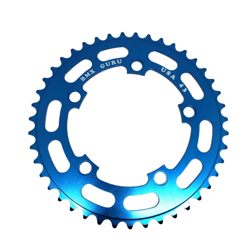 BMXGuru 43t BMX Chainring – Blue – 110mm 5-bolt – USA Made