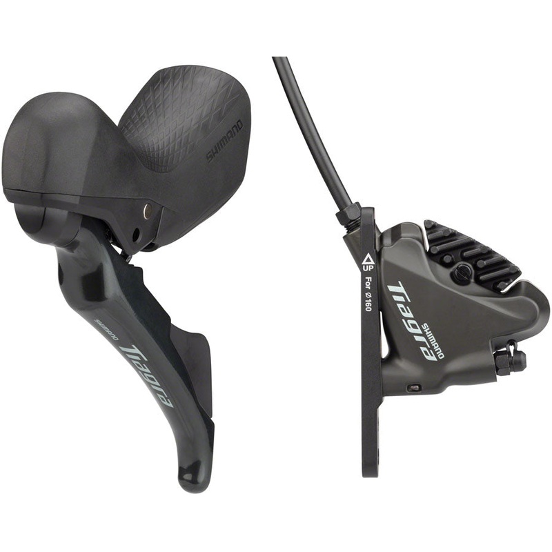 Shimano Tiagra ST-4720/BR-4770 Mechanical Shift/Hydraulic Brake Lever and Caliper – Front, Flat Mount, Finned Resin Pads, Black