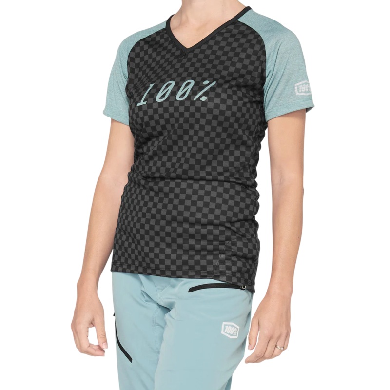 100% Airmatic Short Sleeve MTB Jersey – Womens – Seafoam-Checkers