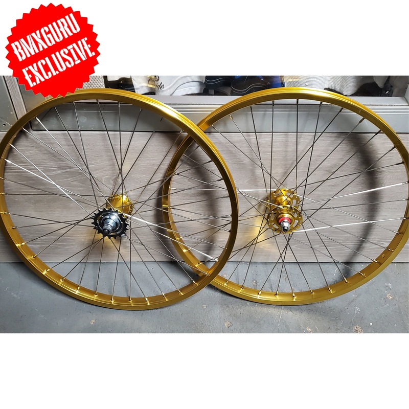26″ 7X style Coaster Brake BMX Wheelset – Pair – Gold Anodized