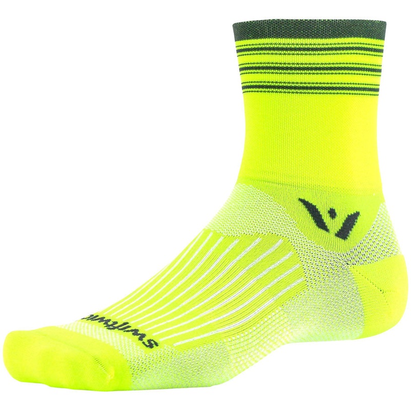 Swiftwick Aspire Four Stripe Socks – 4 inch Yellow/Gray Medium
