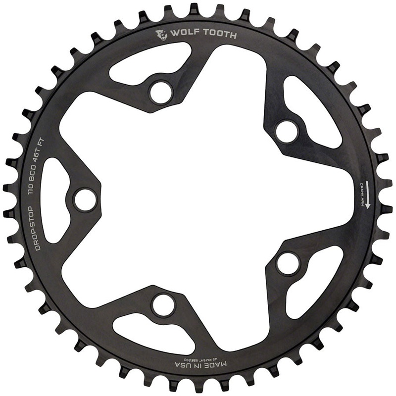 Wolf Tooth 110 BCD Cyclocross Road Chainring – 42t 110 BCD 5-Bolt Drop-Stop 10/11/12-Speed Eagle Flattop Compatible BLK