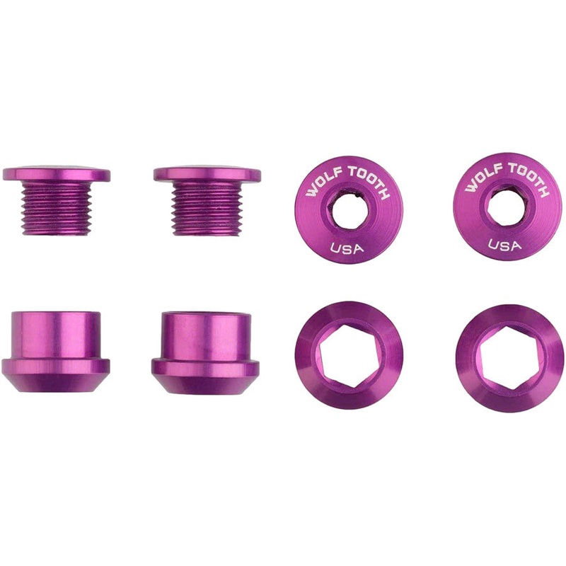 Wolf Tooth 1x Chainring Bolt Set – 6mm Dual Hex Fittings Set/4 Ultraviolet Purple