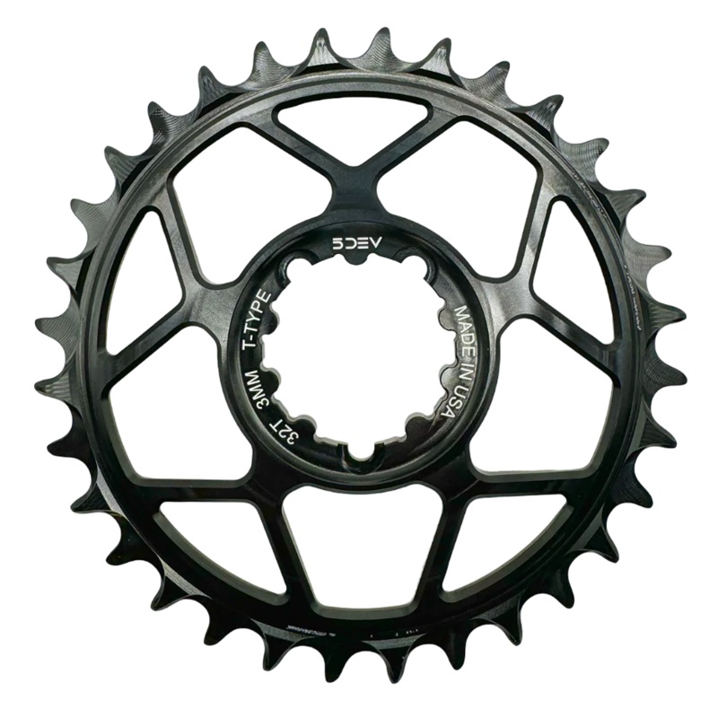 5Dev T-Type Aluminum Chainring, Black, Sram 3 Bolt, 34 Tooth, 3mm Offset