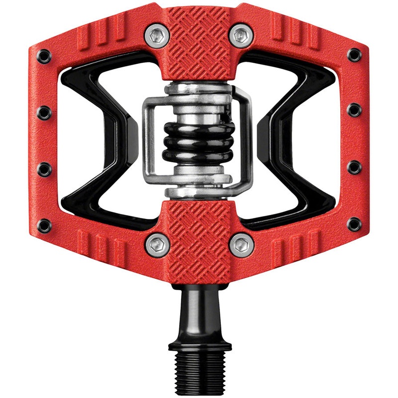 Crank Brothers Double Shot 3 Pedals – Single Side Clipless with Platform, Aluminum, 9/16″, Red/Black