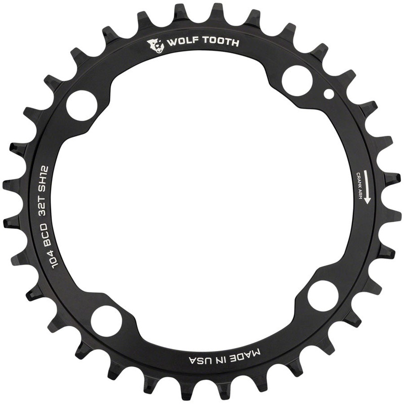 Wolf Tooth 104 BCD Chainring – 34t, 104 BCD, 4-Bolt, Requires Shimano 12-Speed Hyperglide+ Chain, Black