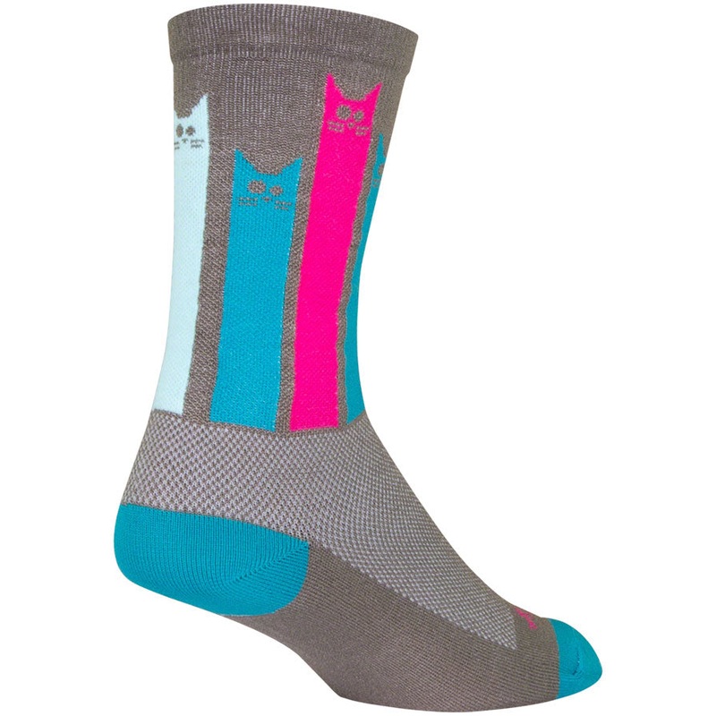 SockGuy Crew Felines Socks – 6 inch, Gray/Pink/Teal, Large/X-Large