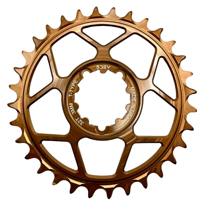 5Dev T-Type Aluminum Chainring, Kash, Sram 8 Bolt, 34 Tooth, 3mm Offset