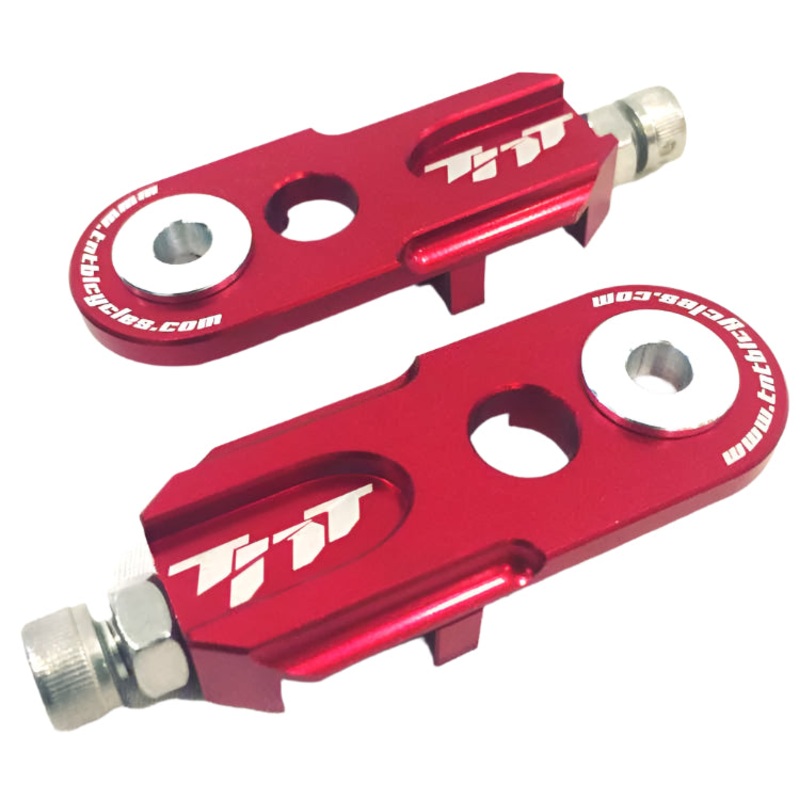 TNT Bicycles 3/8″ BMX Chain Tensioners – Pair – w/ 6mm adapter – Red