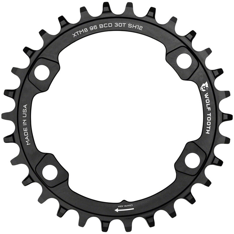 Wolf Tooth 96 BCD Chainring – 30t 96 Asymmetric BCD 4-Bolt For Shimano M8000/M7000 Cranks Requires 12-Speed Hyperglide+ Chain BLK