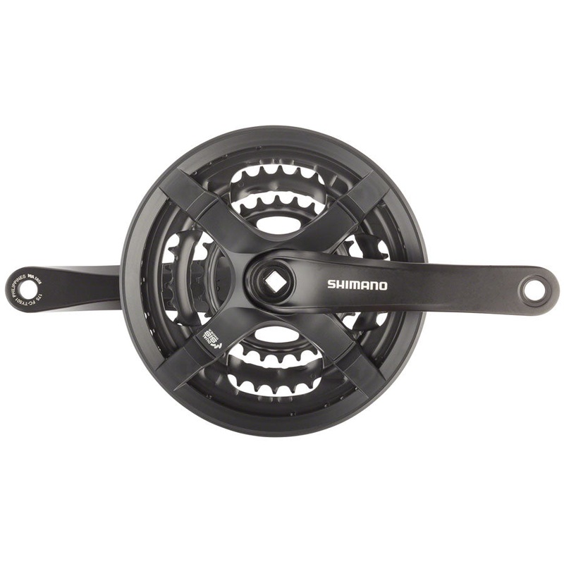 Shimano Tourney FC-TY501 Crankset – 175mm 6/7/8-Speed 48/38/28t Riveted Square Taper JIS Spindle Interface BLK