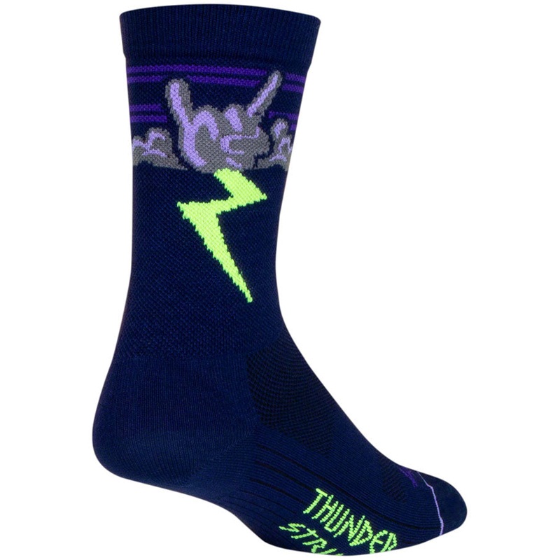 SockGuy Thunder Crew Socks – 6 inch, Navy/Purple/Green, Small/Medium