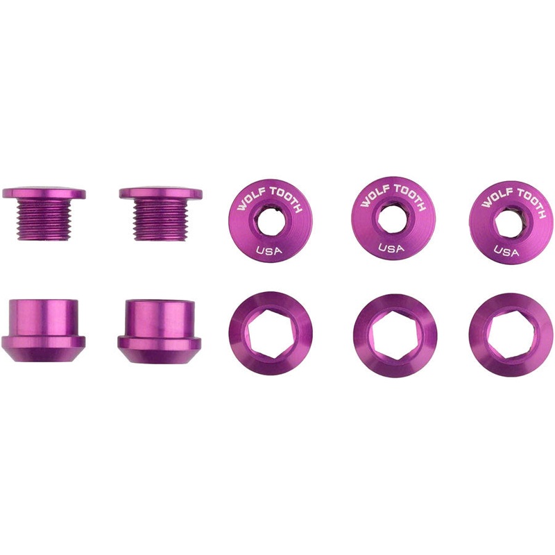 Wolf Tooth 1x Chainring Bolt Set – 6mm Dual Hex Fittings Set/5 Ultraviolet Purple