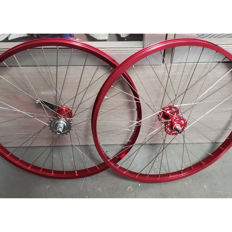 26″ 7X style Coaster Brake BMX Wheelset – Pair – Red Anodized