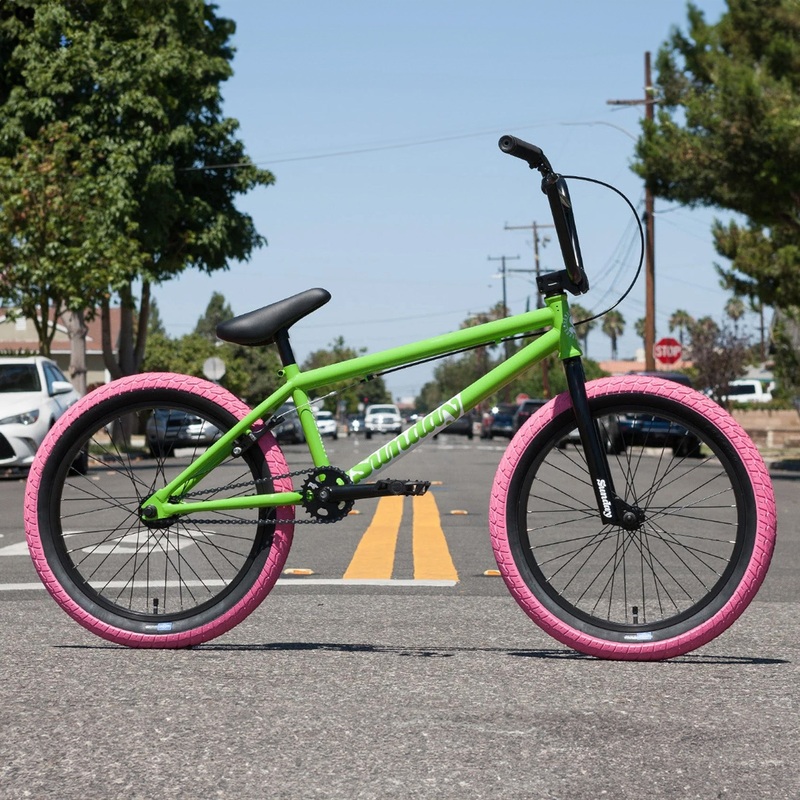 Sunday Blueprint 20.5″TT BMX Freestyle Bike-Gloss Watermelon Green/Pink Tires