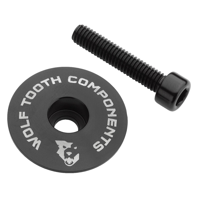 Wolf Tooth Ultralight Stem Cap and Bolt – Aluminum, 1 1/8 Top Only, Black