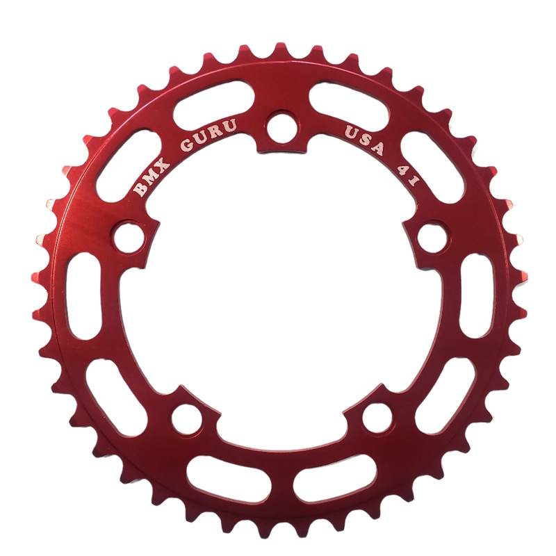 BMXGuru 41t BMX Chainring – Red – 110mm 5-bolt – USA Made
