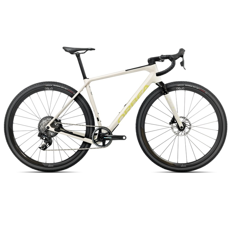 2025 Orbea TERRA M21eTEAM 1X Gravel ROAD BIKE – X-Small, Ivory White – Spicy Lime (Gloss)