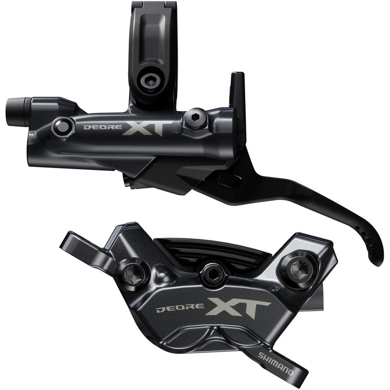 Shimano Deore XT BR-M8220 Disc Brake BL-M8200 Lever – Left/Front Post Mount 4-Piston Caliper SM-BH90-SBM Hose Fin Metal Pads BLK