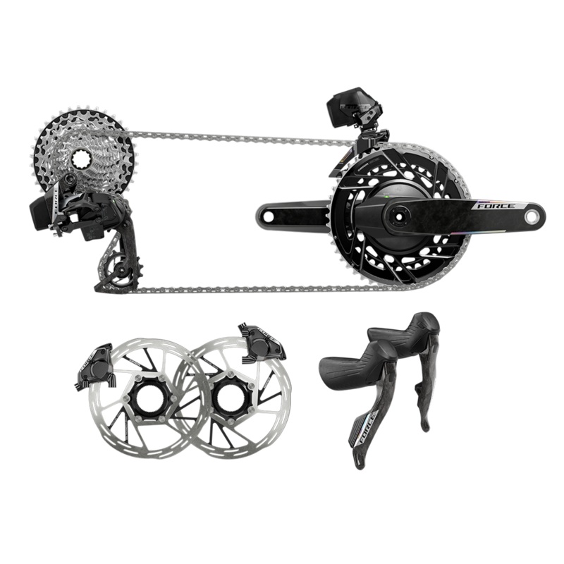 SRAM Force eTap AXS Road Groupset – 2×12-Speed, HRD Shift/Brake Levers, FM Calipers, CL Rotors, Chain, F/R Derailleurs,