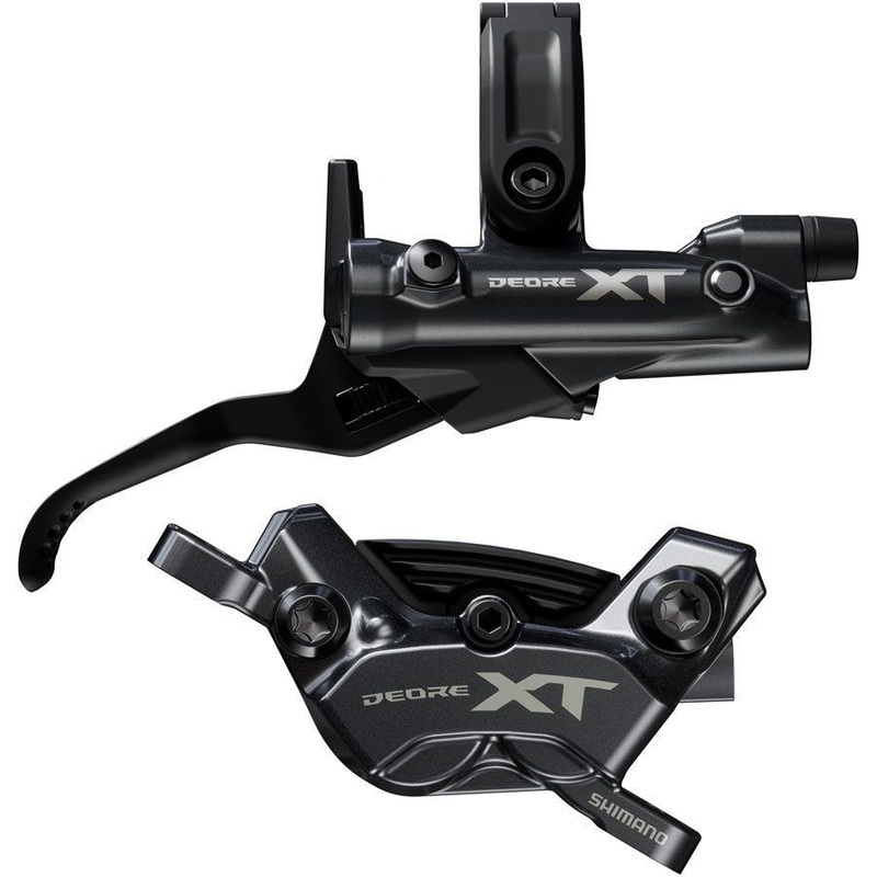 Shimano Deore XT BR-M8220 Disc Brake and BL-M8200 Lever – Right/Rear, Post Mount, 4-Piston Caliper, SM-BH90-SBM Hose, Fin Metal Pads, Black
