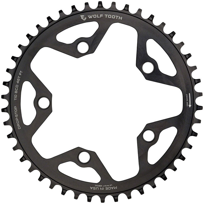 Wolf Tooth 110 BCD Cyclocross Road Chainring – 46t 110 BCD 5-Bolt Drop-Stop 10/11/12-Speed Eagle Flattop Compatible BLK