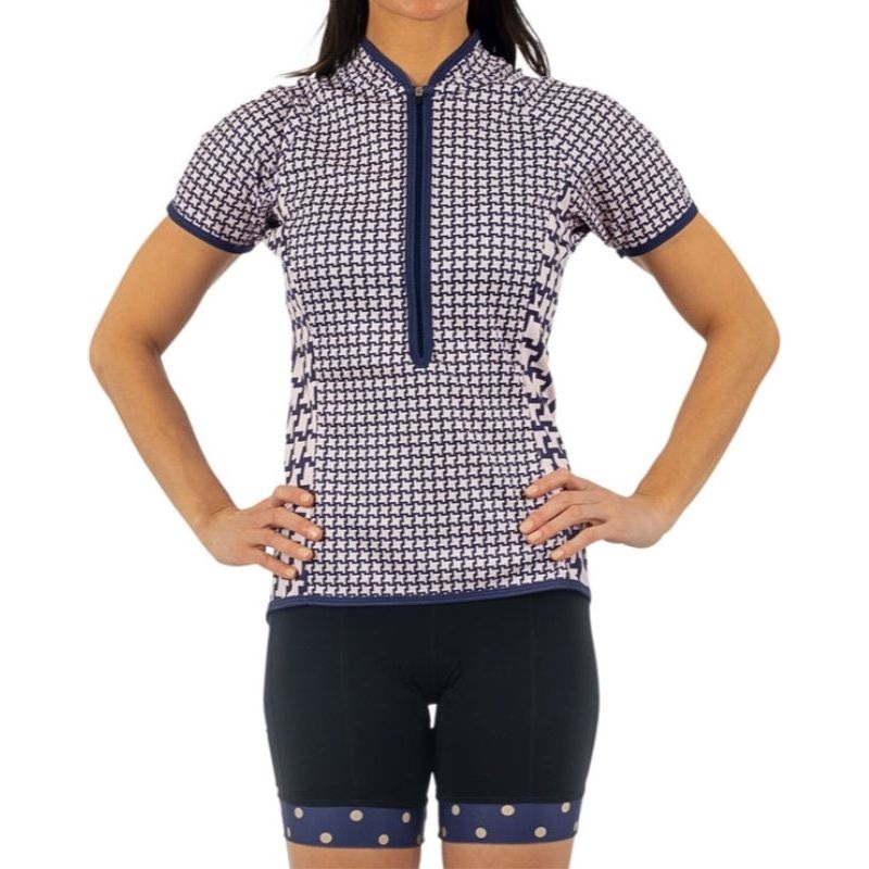 Shebeest Divine Short Sleeve Jersey DOG’S TOOTH-NAVY/BERMUDA XS