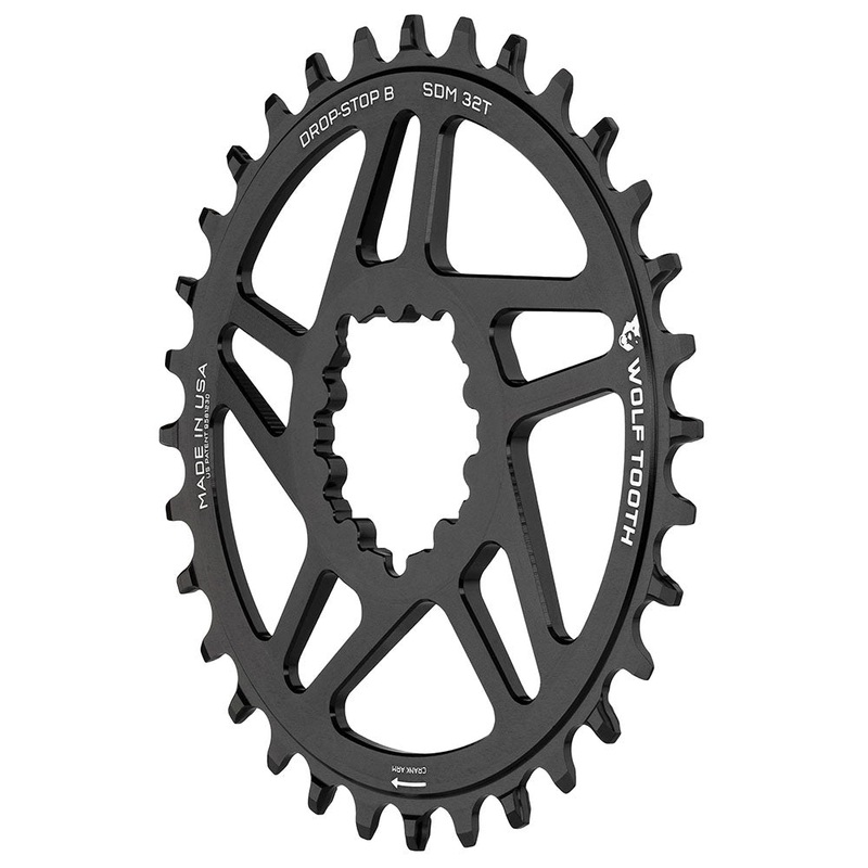 Wolf Tooth Components Chainring – Drop-Stop B – 0mm Offset – SRAM 3-Bolt Direct Mount – 34t – Round – Black