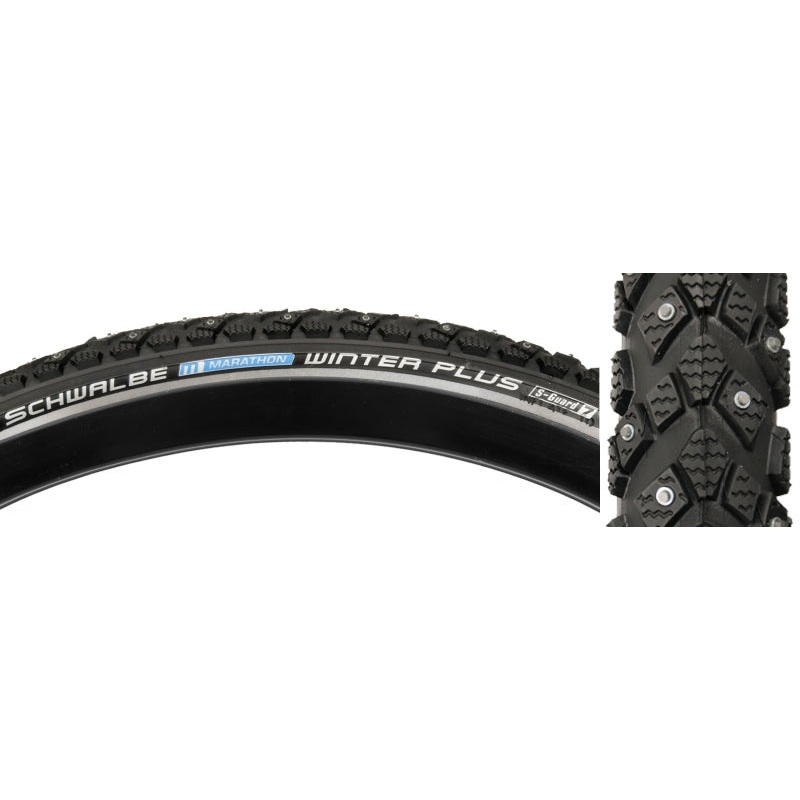 Schwalbe Marathon Winter Plus Tire – 26 x 2 Clincher Wire BLK/Reflective Performance Line 200 Steel Studs