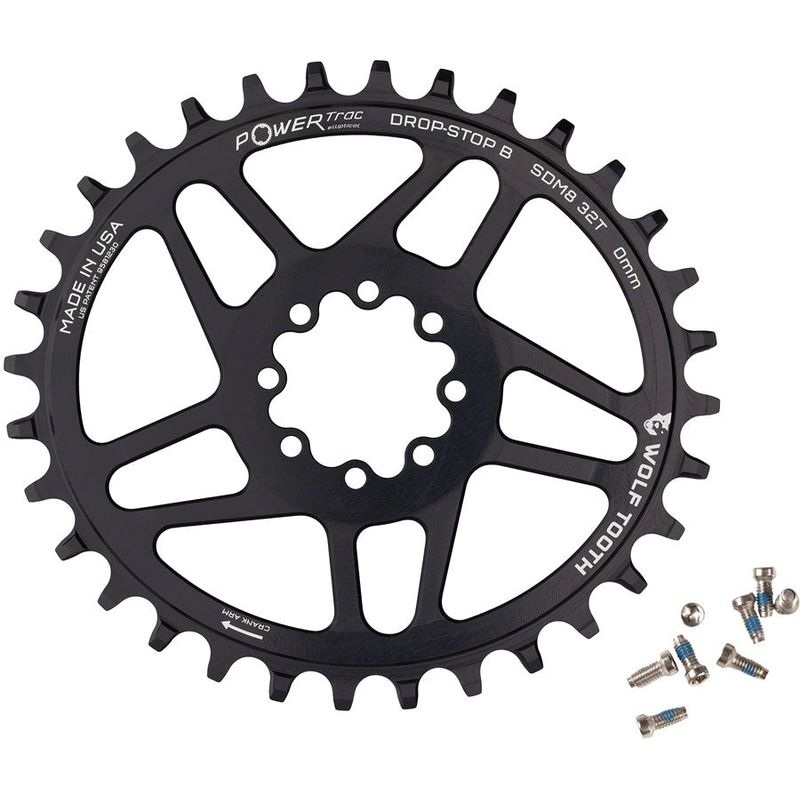Wolf Tooth Elliptical Direct Mount Chainring – 32t SRAM Direct Mount Drop-Stop B For SRAM 8-Bolt Cranksets 0mm Offset Black