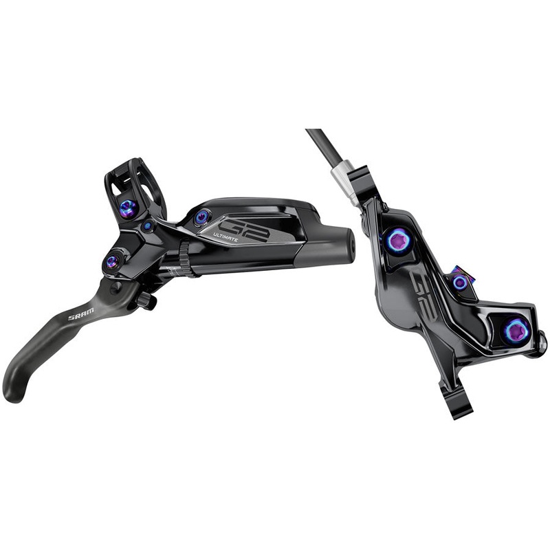 SRAM G2 Ultimate Disc Brake Lever – Front Post Mount Carbon Lever Titanium Hardware Gloss BLK Rainbow Hardware A2