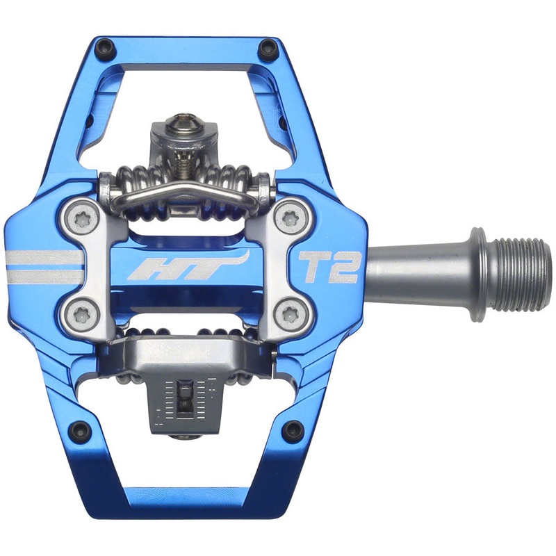 HT Components T2 Pedals – Dual Sided Clipless with Platform, Aluminum, 9/16″, Royal Blue