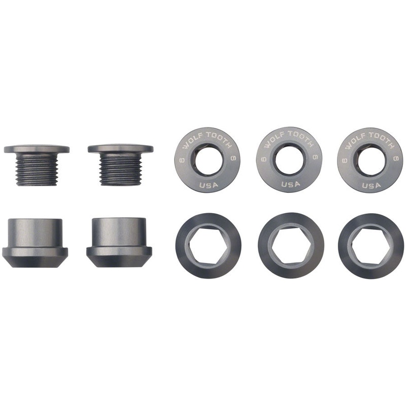 Wolf Tooth 1x Chainring Bolt Set – 6mm, Dual Hex Fittings, Set/5, Gun Metal