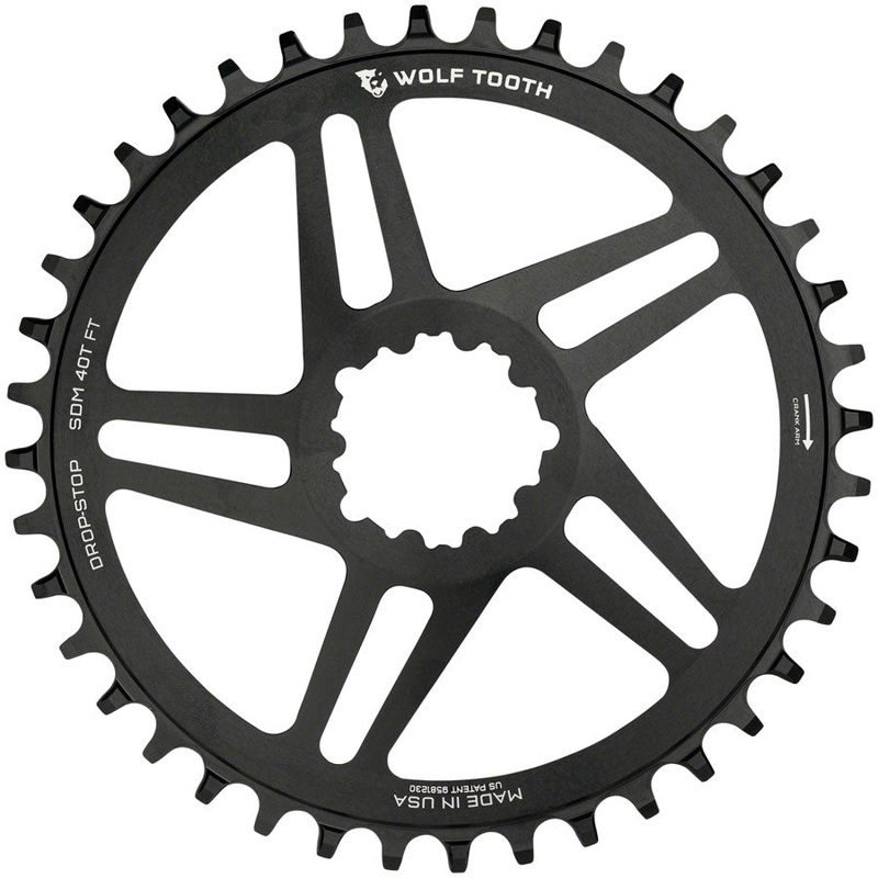 Wolf Tooth Direct Mount Chainring – 40t, SRAM Direct Mount, For SRAM 3-Bolt, 6mm Offset, Drop-Stop, Flattop Compatible, Black