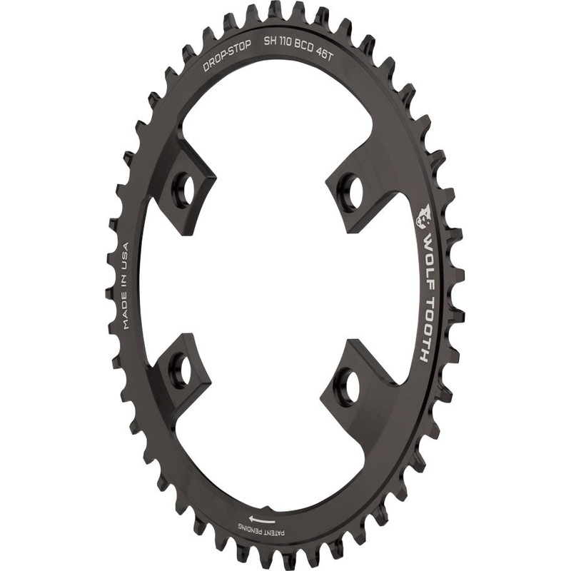 Wolf Tooth Shimano 110 Asymmetric BCD Chainring – 46t 110 Asymmetric BCD 4-Bolt Drop-Stop For Shimano Cranks BLK