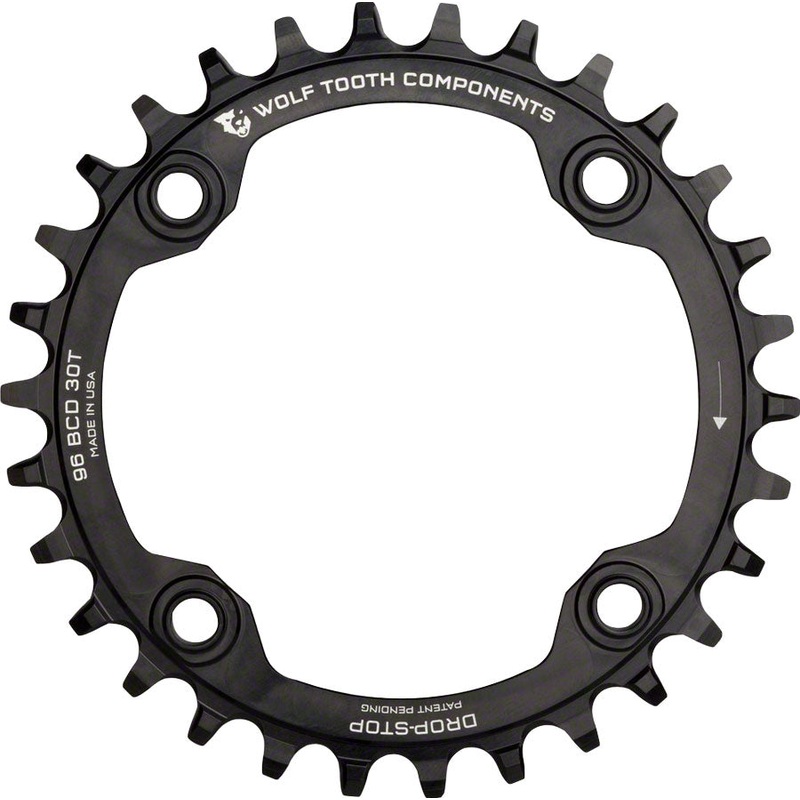 Wolf Tooth 96 Symmetrical BCD Chainring – 30t 96 BCD 4-Bolt Drop-Stop For Shimano Cranks BLK