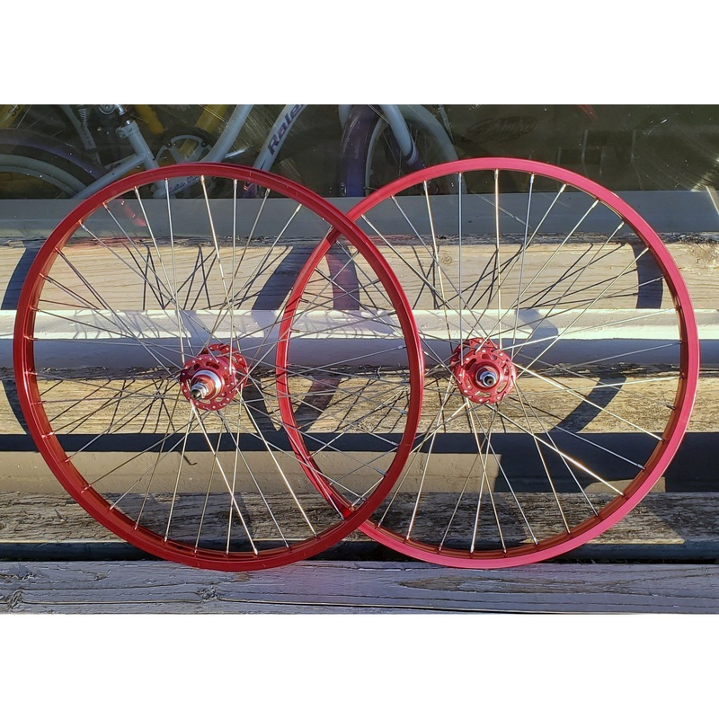 24″ 7X style Sealed Road Flange BMX Wheelset – Pair – Red Anodized