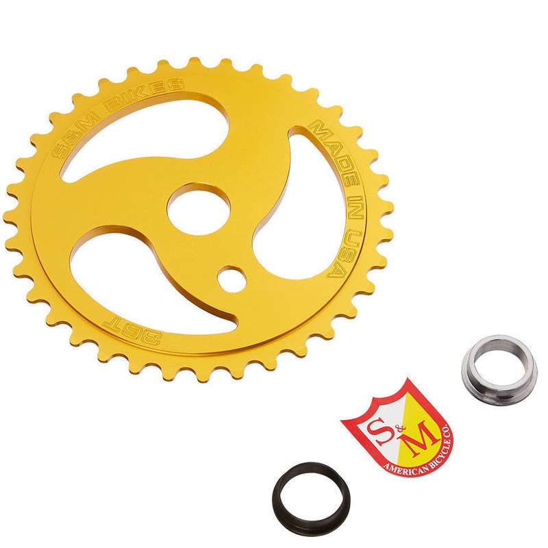 S&M 36t Chain Saw Aluminum BMX Sprocket – Gold – USA Made