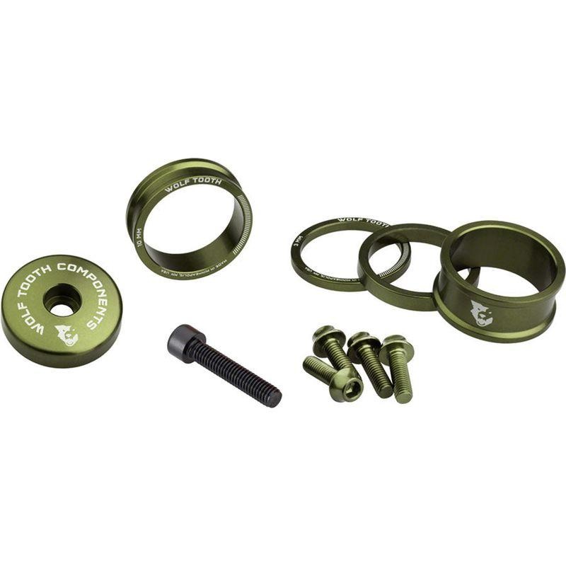 Wolf Tooth BlingKit: Headset Spacer Kit 3 510 15mm Olive