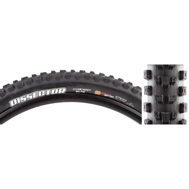 Maxxis Dissector Tire – 29 x 2.4 Tubeless Folding BLK 3C MaxxGrip DH Wide Trail